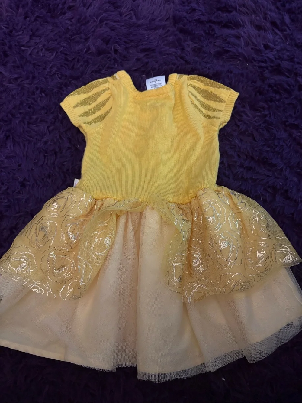 Disney Yellow Tulle Princess Dress with Rose Accent